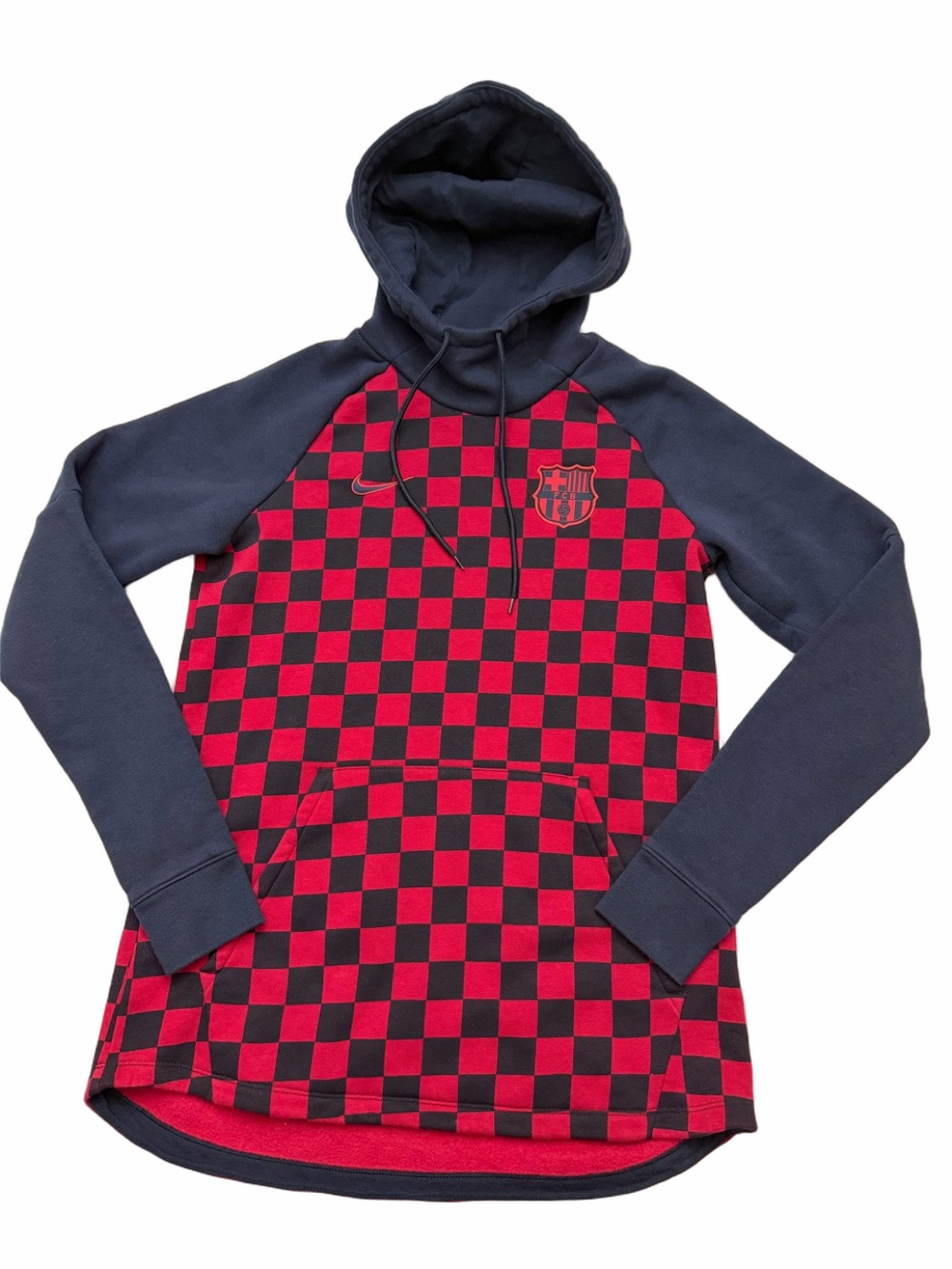 Nike Red Checkered FC Barcelona Soccer Sweatshirt Pullover Hoodie Adult Small